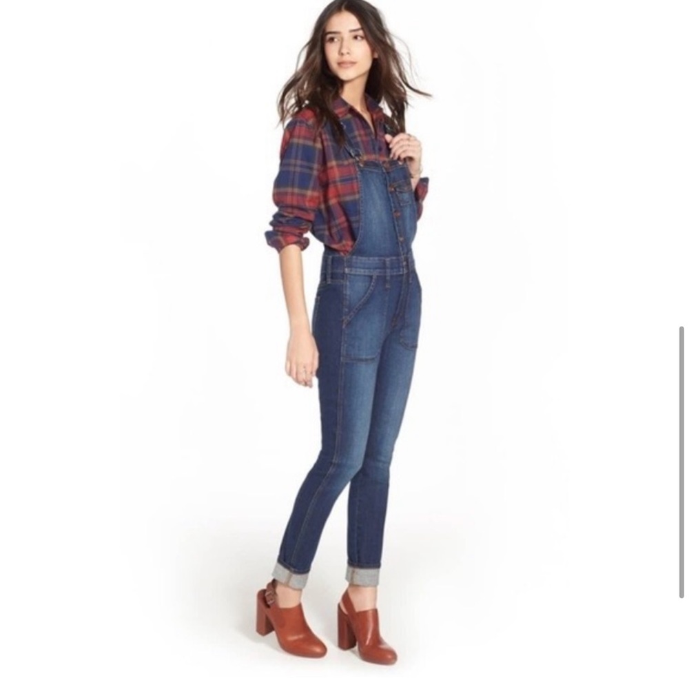 madewell button front skinny overalls sz small
